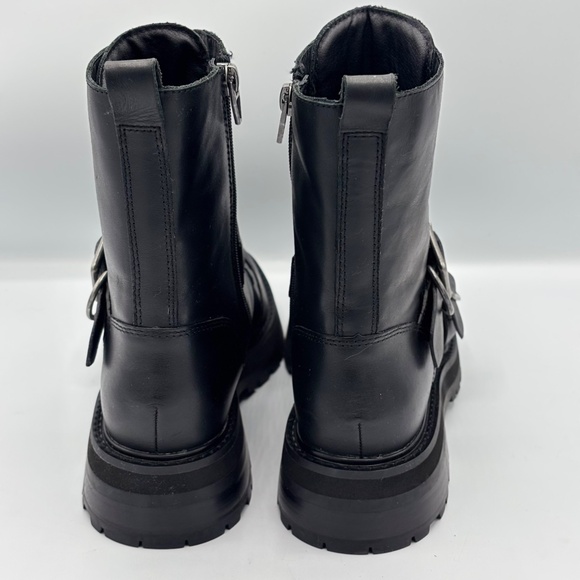 Dolce Vita Black Combat Boots Size 7 Lug Sole Buckle Leather Zip - Picture 7 of 15